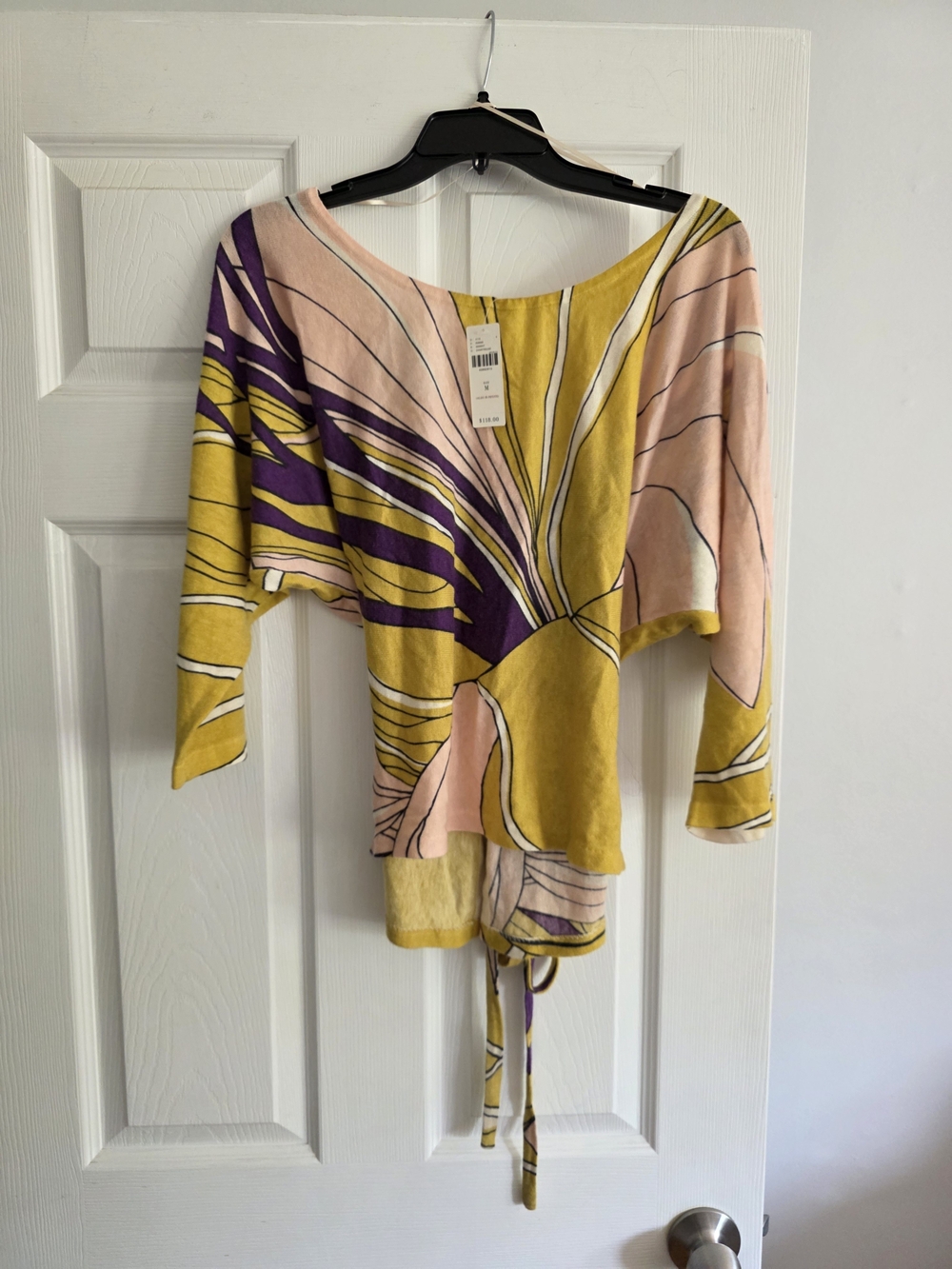 Anthropologie Moth Back Wrap Sweater in Yellow & Purple